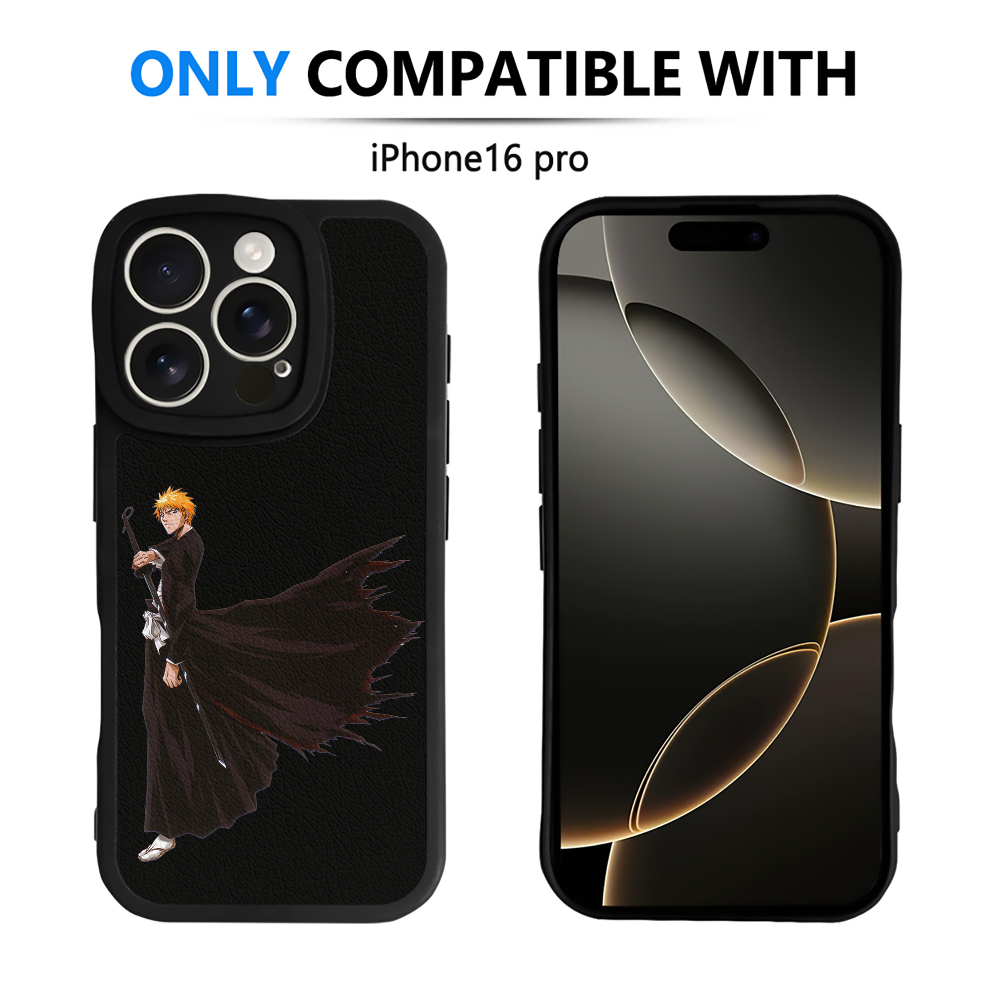 ブリーチ 黒崎一護（くろさき いちご）BLEACH Kurosaki Ichigo 【iPhone 16シリーズ対応】シリコンスマホケース（レザー調） 材質：シリコン